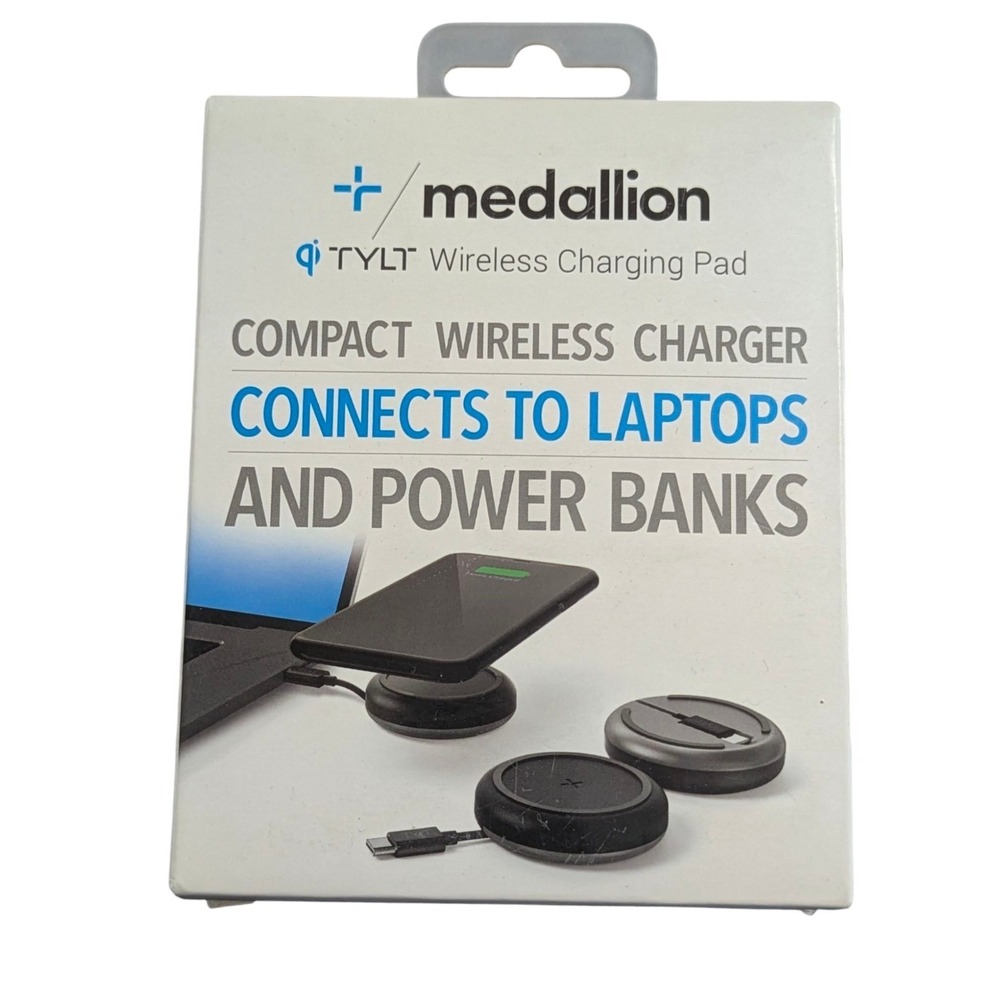N9.N Tylt Medallion Compact Wireless Charging Pad W/ attached Type C Cable Black